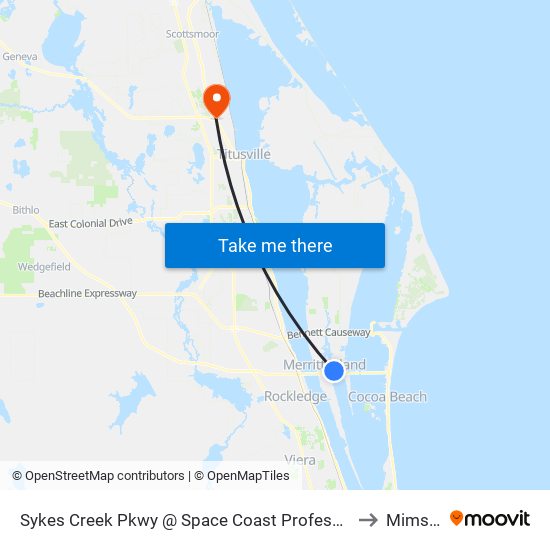 Sykes Creek Pkwy @ Space Coast Professional Plaza to Mims, FL map