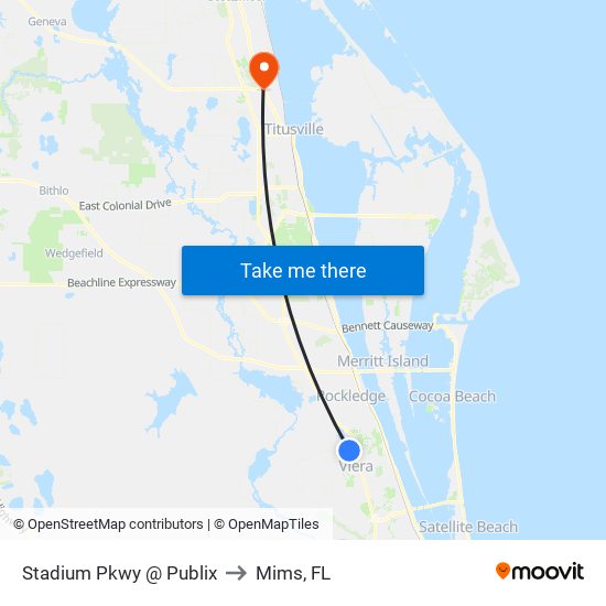 Stadium Pkwy @ Publix to Mims, FL map