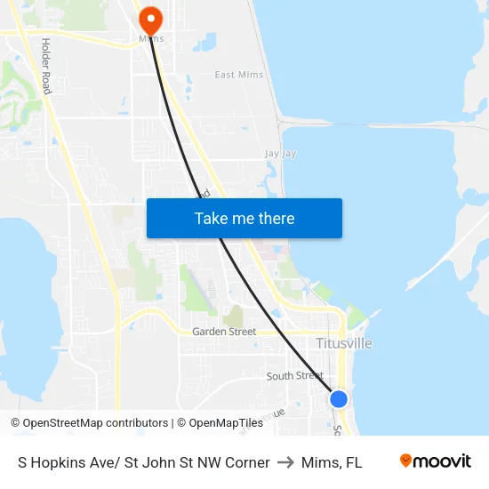 S Hopkins Ave/ St John St NW Corner to Mims, FL map