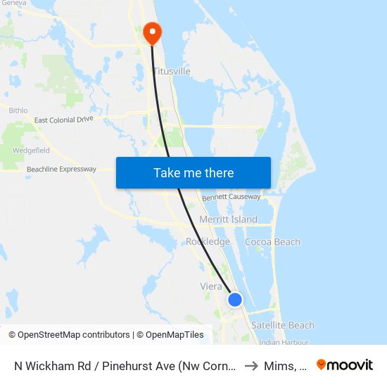 N Wickham Rd / Pinehurst Ave (Nw Corner) to Mims, FL map
