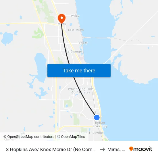 S Hopkins Ave/ Knox Mcrae Dr (Ne Corner) to Mims, FL map