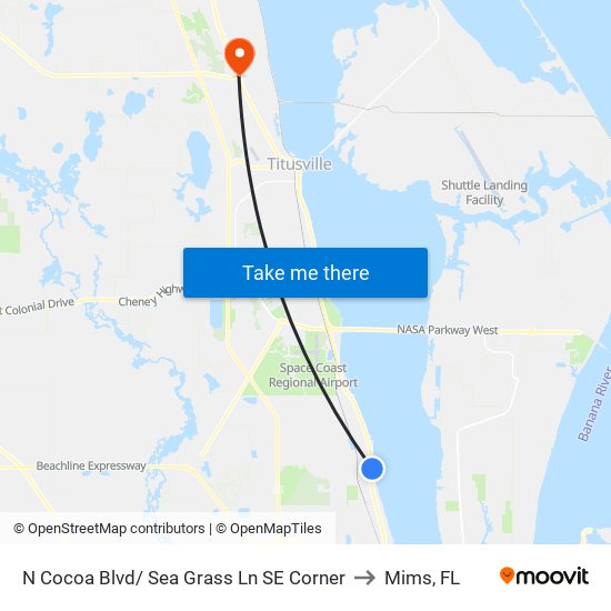 N Cocoa Blvd/ Sea Grass Ln SE Corner to Mims, FL map