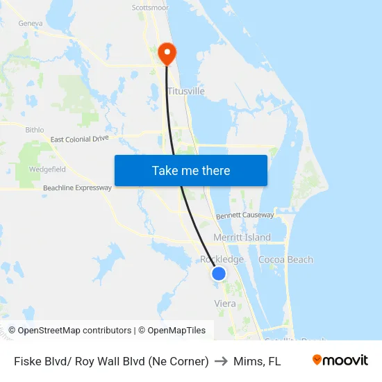 Fiske Blvd/ Roy Wall Blvd (Ne Corner) to Mims, FL map