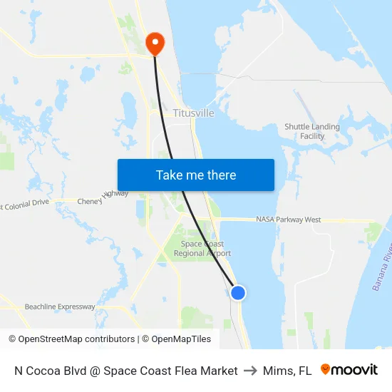 N Cocoa Blvd @ Space Coast Flea Market to Mims, FL map