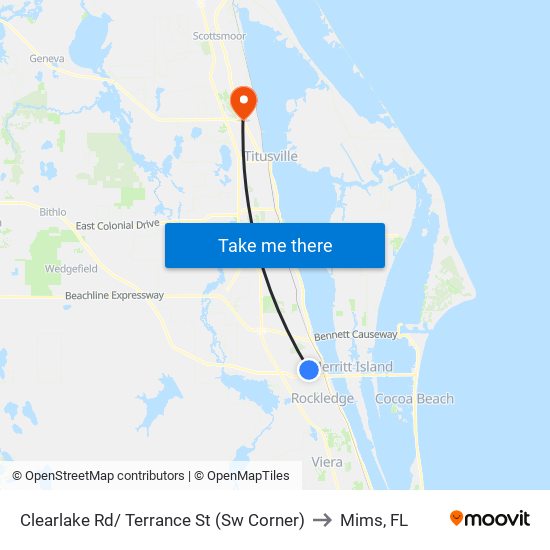 Clearlake Rd/ Terrance St (Sw Corner) to Mims, FL map