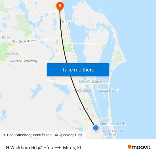 N Wickham Rd @ Efsc to Mims, FL map