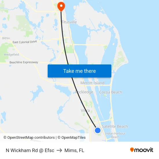 N Wickham Rd @ Efsc to Mims, FL map