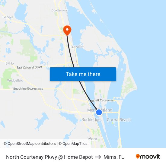 North Courtenay Pkwy @ Home Depot to Mims, FL map