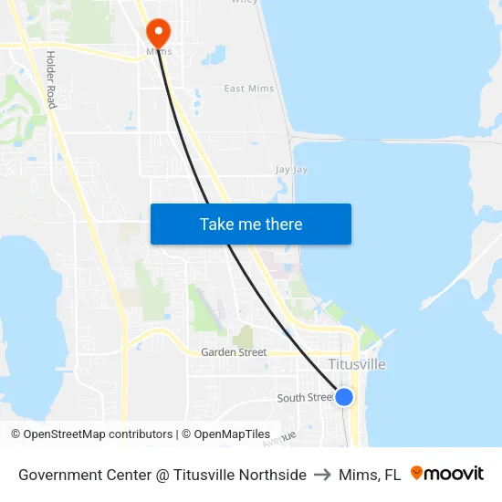 Government Center @ Titusville Northside to Mims, FL map