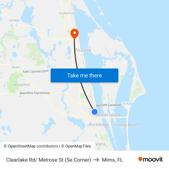 Clearlake Rd/ Melrose St (Se Corner) to Mims, FL map