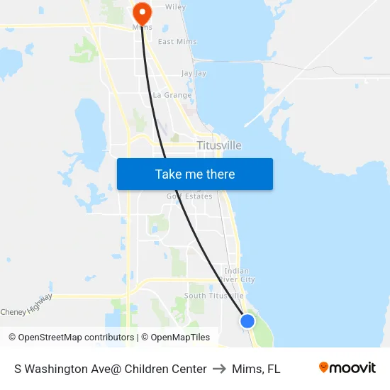 S Washington Ave@ Children Center to Mims, FL map