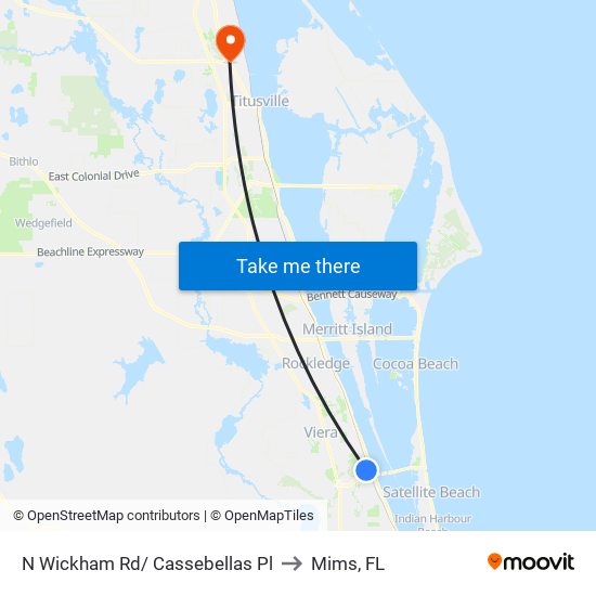 N Wickham Rd/ Cassebellas Pl to Mims, FL map