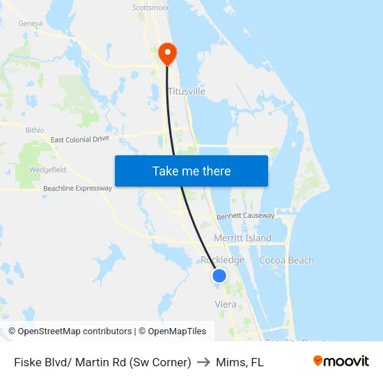 Fiske Blvd/ Martin Rd (Sw Corner) to Mims, FL map