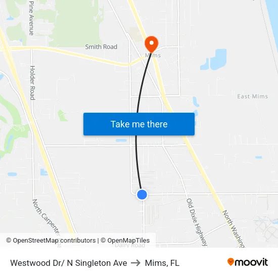 Westwood Dr/ N Singleton Ave to Mims, FL map