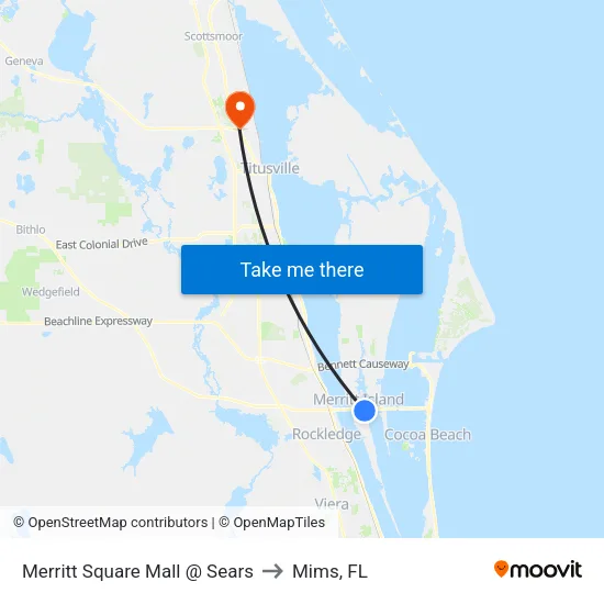Merritt Square Mall @ Sears to Mims, FL map