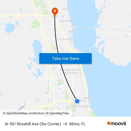 Sr 50/ Rosehill Ave (Sw Corner) to Mims, FL map