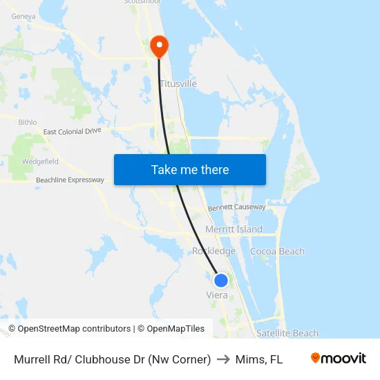Murrell Rd/ Clubhouse Dr (Nw Corner) to Mims, FL map