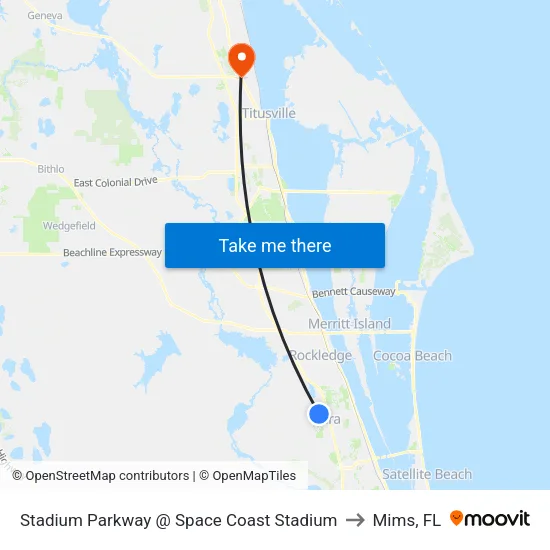 Stadium Parkway @ Space Coast Stadium to Mims, FL map