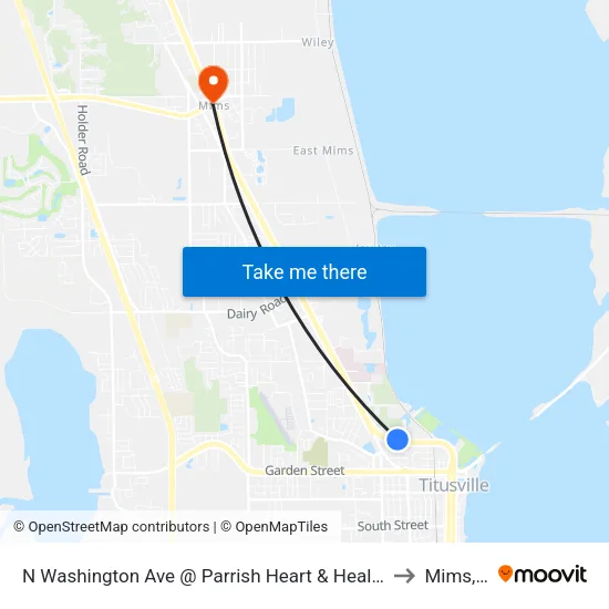 N Washington Ave @ Parrish Heart & Health Village to Mims, FL map