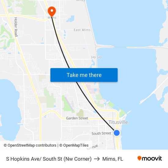 S Hopkins Ave/ South St (Nw Corner) to Mims, FL map