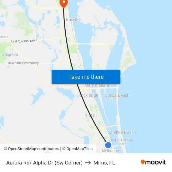 Aurora Rd/ Alpha Dr (Sw Corner) to Mims, FL map