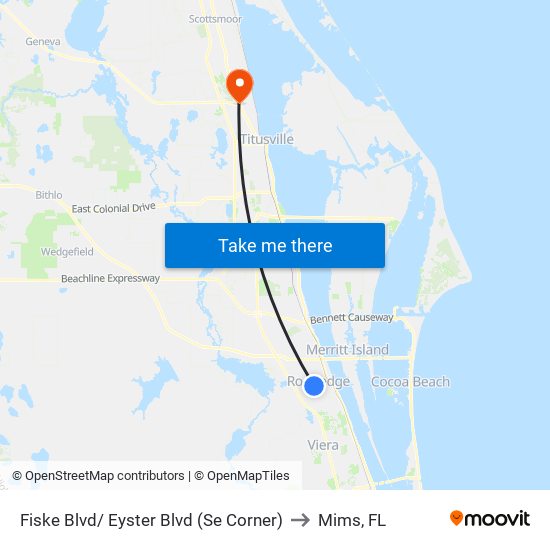 Fiske Blvd/ Eyster Blvd (Se Corner) to Mims, FL map