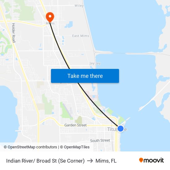 Indian River/ Broad St (Se Corner) to Mims, FL map