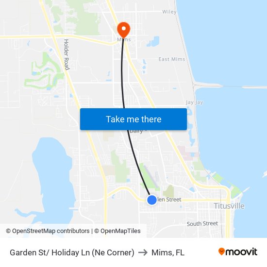 Garden St/ Holiday Ln (Ne Corner) to Mims, FL map