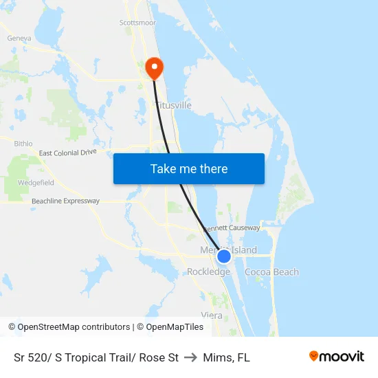 Sr 520/ S Tropical Trail/ Rose St to Mims, FL map
