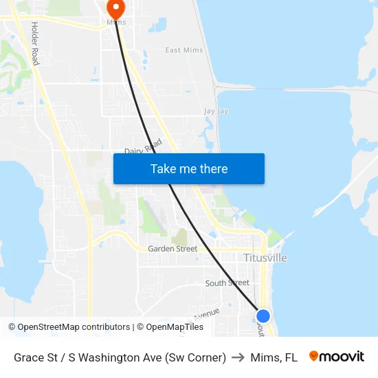 Grace St / S Washington Ave (Sw Corner) to Mims, FL map