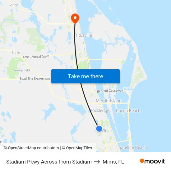 Stadium Pkwy Across From Stadium to Mims, FL map