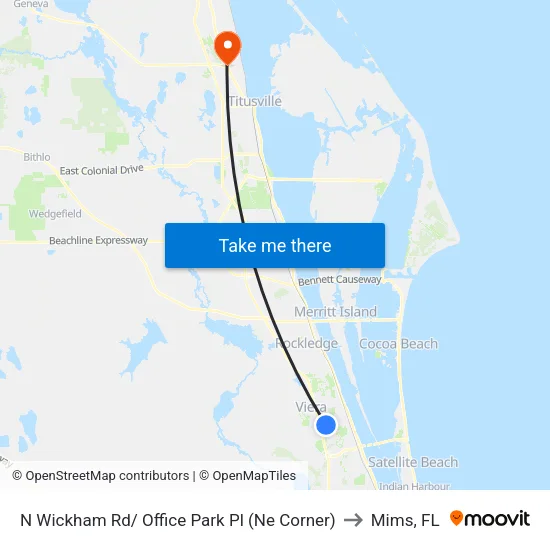 N Wickham Rd/ Office Park Pl (Ne Corner) to Mims, FL map