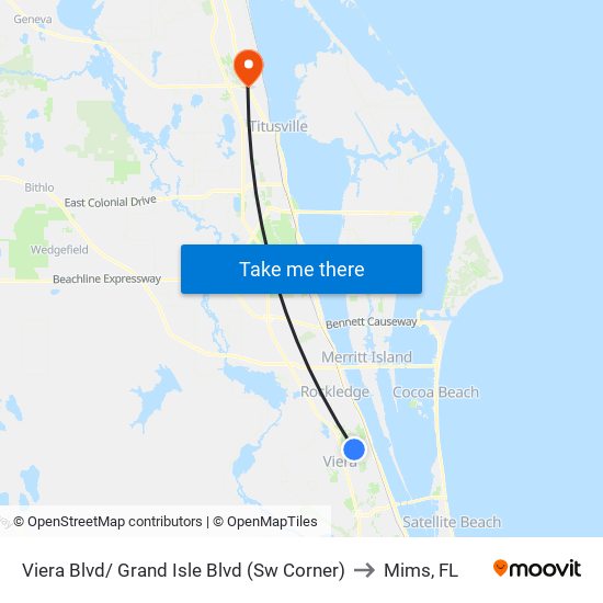 Viera Blvd/ Grand Isle Blvd (Sw Corner) to Mims, FL map