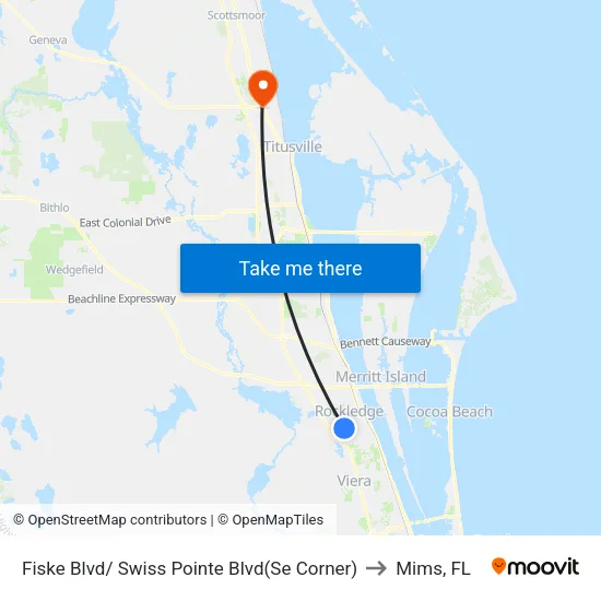 Fiske Blvd/ Swiss Pointe Blvd(Se Corner) to Mims, FL map