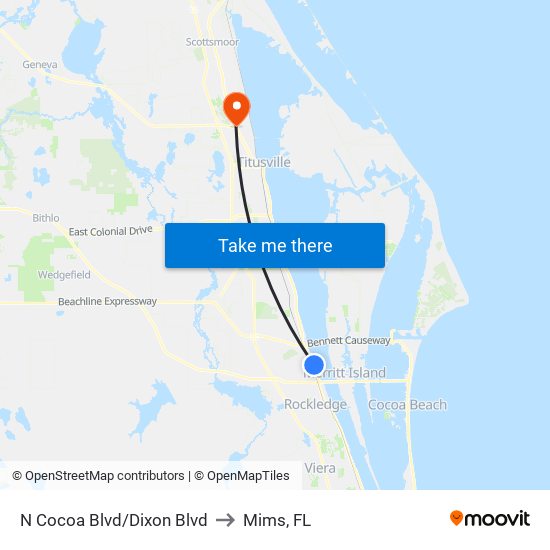 N Cocoa Blvd/Dixon Blvd to Mims, FL map
