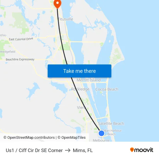 Us1 / Ciff Cir Dr SE Corner to Mims, FL map