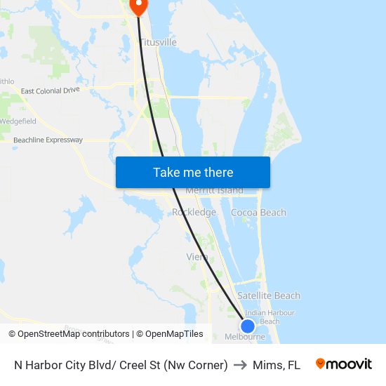 N Harbor City Blvd/ Creel St (Nw Corner) to Mims, FL map