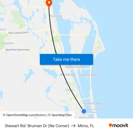 Stewart Rd/ Bruman Dr (Ne Corner) to Mims, FL map