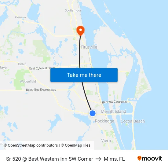 Sr 520 @ Best Western Inn SW Corner to Mims, FL map