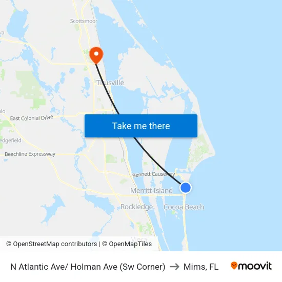 N Atlantic Ave/ Holman Ave (Sw Corner) to Mims, FL map