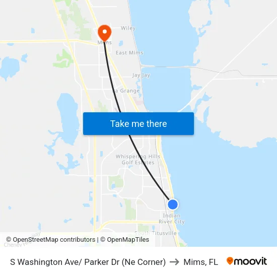 S Washington Ave/ Parker Dr (Ne Corner) to Mims, FL map
