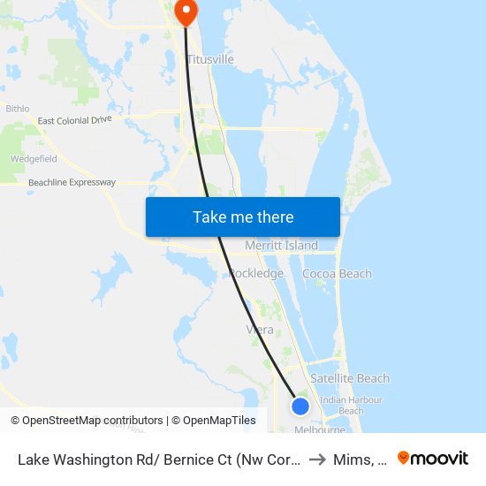 Lake Washington Rd/ Bernice Ct (Nw Corner) to Mims, FL map