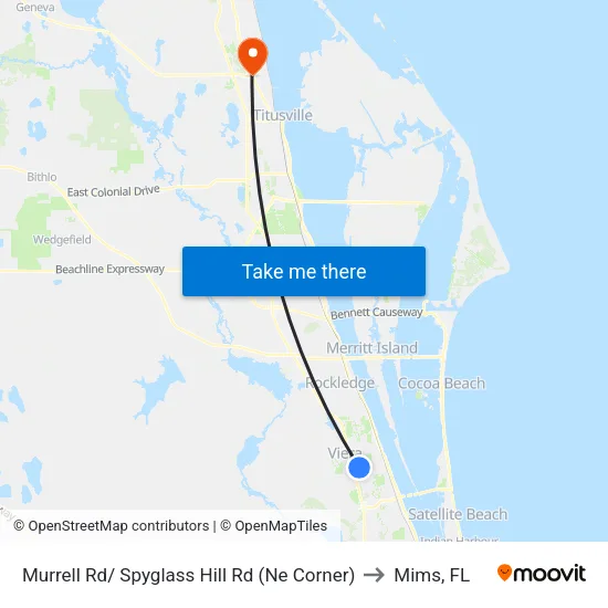 Murrell Rd/ Spyglass Hill Rd (Ne Corner) to Mims, FL map