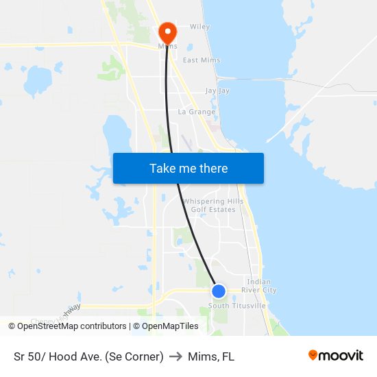 Sr 50/ Hood Ave. (Se Corner) to Mims, FL map