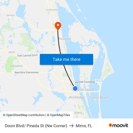 Dixon Blvd/ Pineda St (Nw Corner) to Mims, FL map