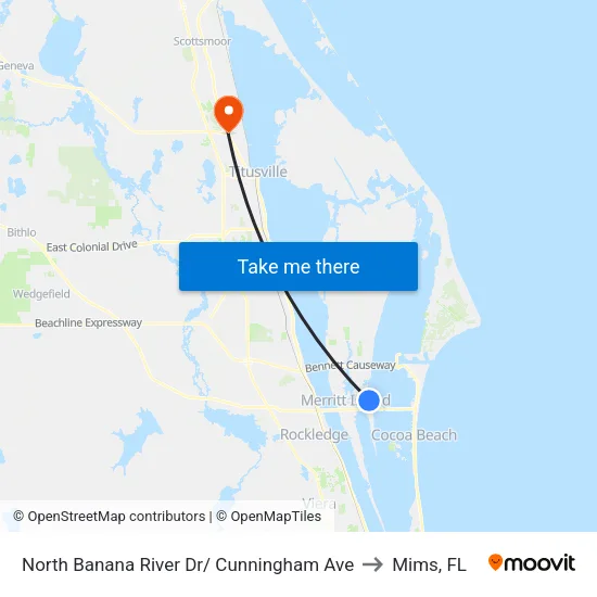 North Banana River Dr/ Cunningham Ave to Mims, FL map