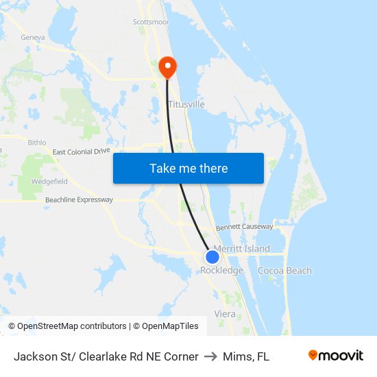 Jackson St/ Clearlake Rd NE Corner to Mims, FL map