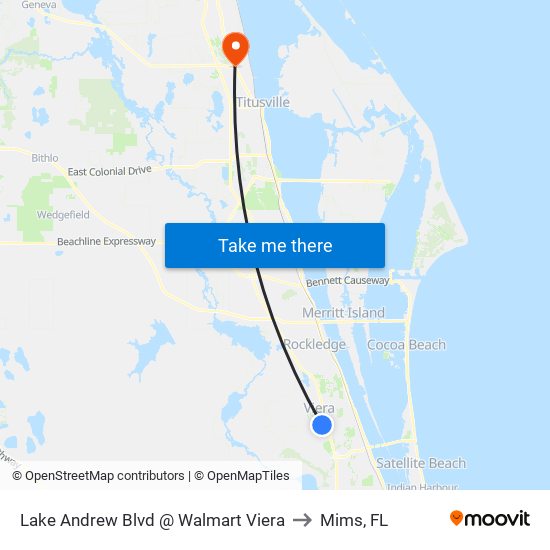 Lake Andrew Blvd @ Walmart Viera to Mims, FL map
