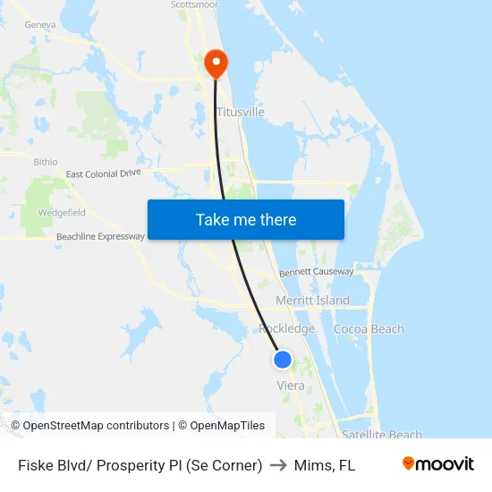 Fiske Blvd/ Prosperity Pl (Se Corner) to Mims, FL map