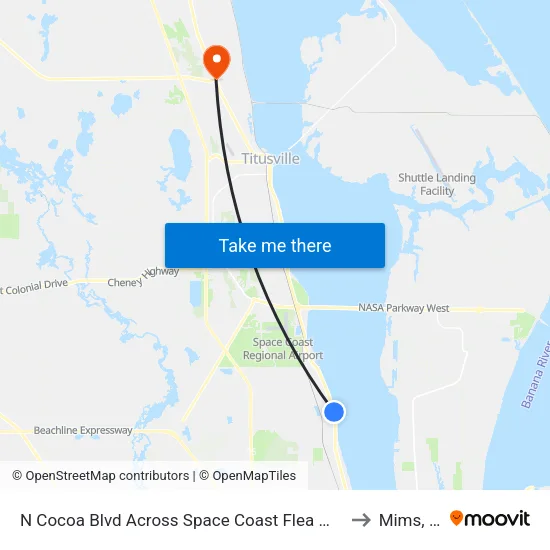 N Cocoa Blvd Across Space Coast Flea Market to Mims, FL map